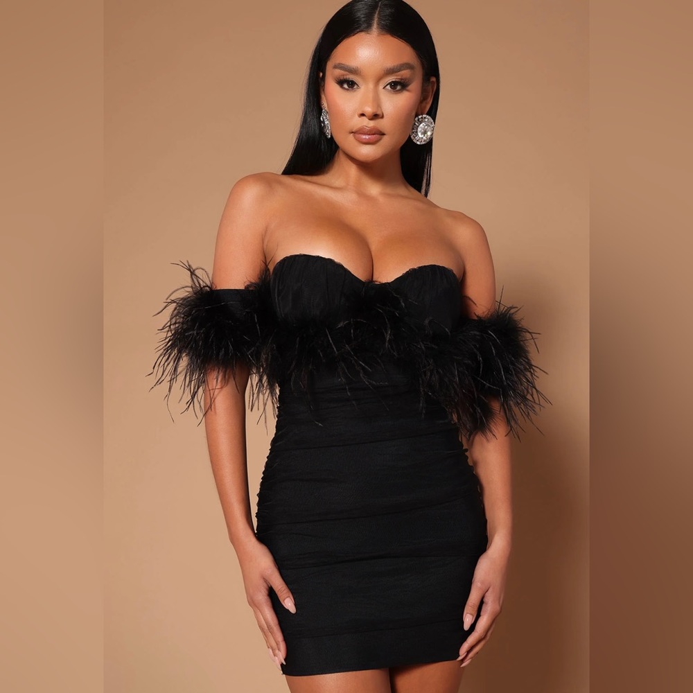 Feather ruched mini dress